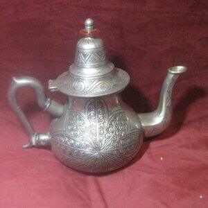 Antique Middle Eastern Moroccan Silver Plated Tea Coffee Pot